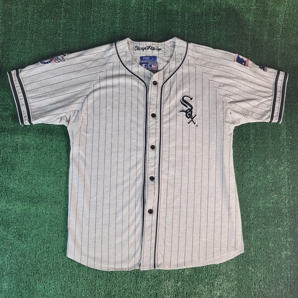 Vintage Starter Chicago White Sox MLB Pinstripe Baseball Jersey Large Gray Sewn. - Picture 2 of 8